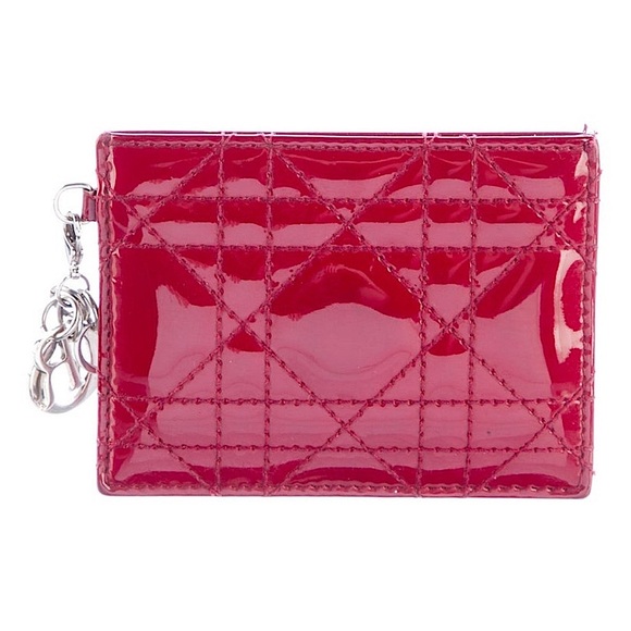 Dior Handbags - EUC 🎉 DIOR Red Patent Leather Cannage Lady Dior Logo Card Holder with Dust Bag